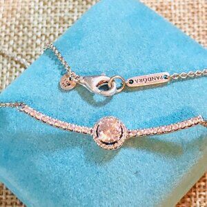 Pandora Silver Sparkling CZ Bar Bracelet Necklace - Clear Stones